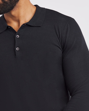 Black Cotton Long Sleeve Polo
