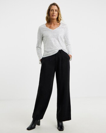 Sequin V-Neck Flare Sleeve Top