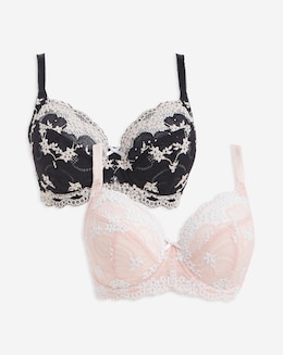 Pretty Secrets (2 Pack) Grace Lace Full Cup Bras (B-F) Black/Pink