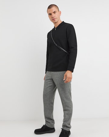 Long Sleeve Textured Jersey Polo- Black