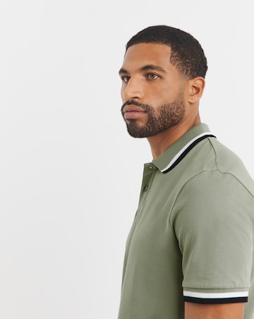 Tipped Pique Polo Long- Khaki
