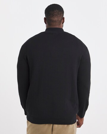 Black Cotton 1/4 Zip Funnel Knit Top