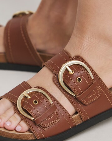 Hanoi Leather Double Buckle Footbed Sandals - Wide Fit (E)