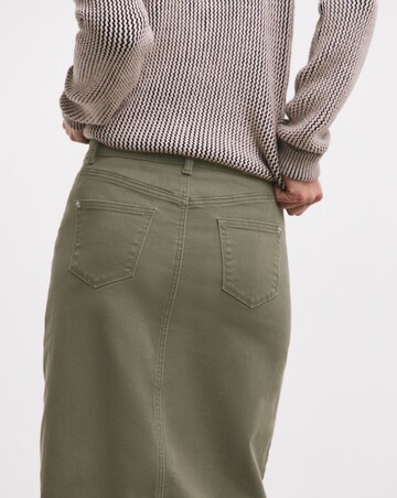 Khaki Midi Button Front Denim Skirt