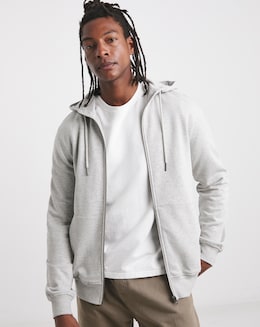 Full Zip Hoodie Extra Long Length- Grey Marl
