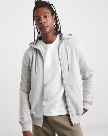 Full Zip Hoodie Extra Long Length- Grey Marl