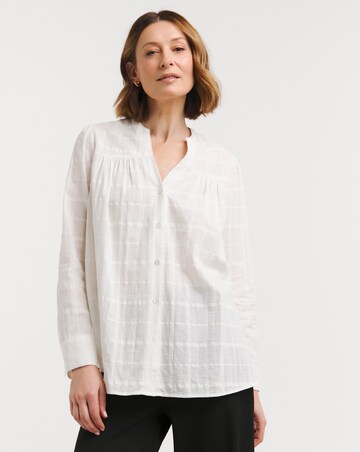 Textured Check Collarless Blouse
