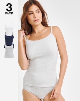 Pretty Secrets 3 Pack Cotton Vests Grey/White/Navy