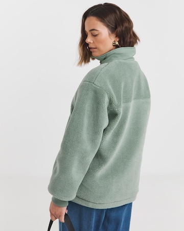 Green Funnel Neck Lined Longline Borg Jacket