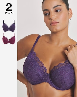 Pretty Secrets (2 Pack) New Ella Wired Padded Plunge Bras (B-G) Fig/Cherry