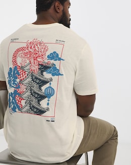 Jack &amp; Jones Dragon Oriental Back Graphic T-Shirt - Cream