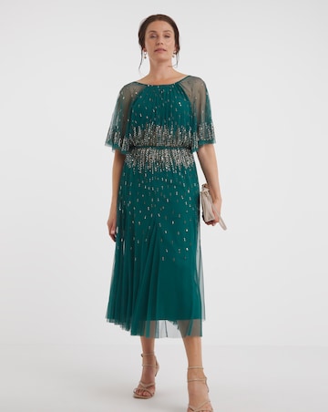 Joanna Hope Green Linear Beaded Maxi Dress