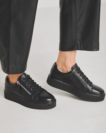 Quincy Side Zip Leather Trainer - Wide Fit (E)