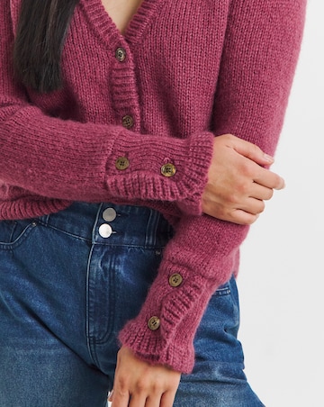 Rose Frill Sleeve Fluffy Yarn Cardigan