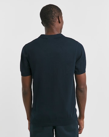 Navy Short Sleeve Textured Revere Knit Polo