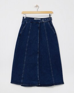 Mid Blue Wrap Midi Skirt