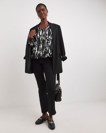 Mono Print Wrap Bubble Hem Long Seeve Top