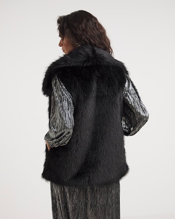 Black Long Pile Faux Fur Gilet
