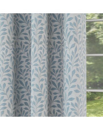 Sherwood Leaf Jacquard Lined Curtains - Ice Blue