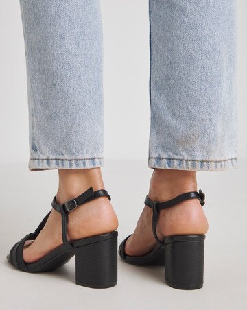 Oprah Low Block Heel T Bar Sandals - Wide Fit (E)