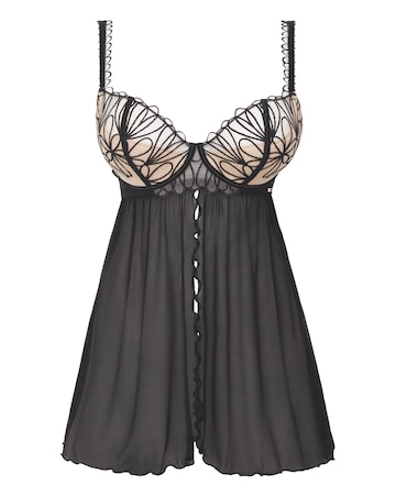 Figleaves Curve Artistry Embroidery Underwired Quarter Pad Babydoll - Black