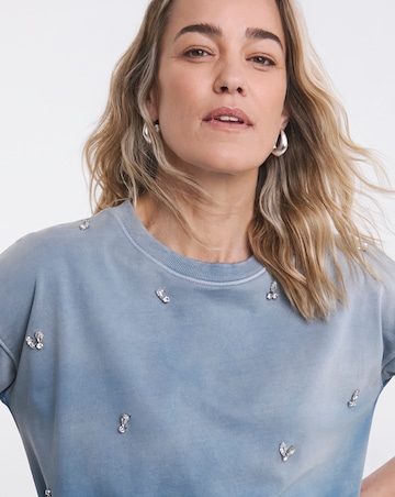 Pure Cotton Crew Neck Tie Dye Scatter Embellished Sweatshirt