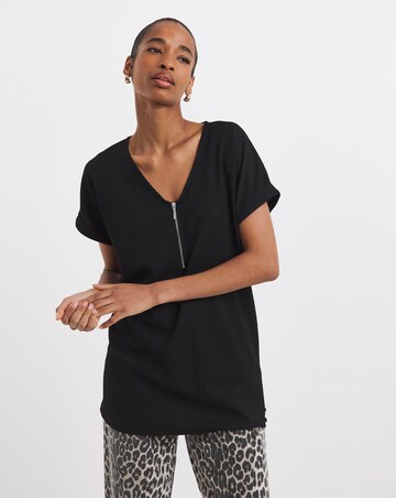 V-neck Zip Front Longline Top