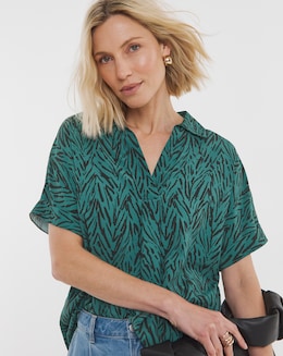 Collar Detail Short Sleeve Popover Blouse