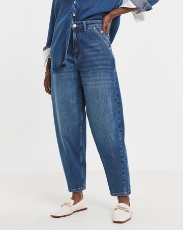 Mid Blue Barrel Leg Jean