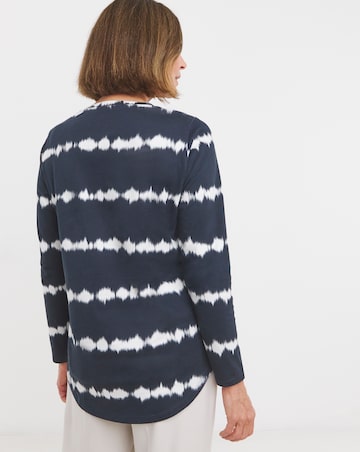 Pure Cotton Tie Dye Stripe Long Sleeve Longline Curved Hem Top