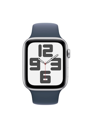 Apple Watch SE GPS 44mm Silver Aluminium Case, Storm Blue Sport Band - M/L