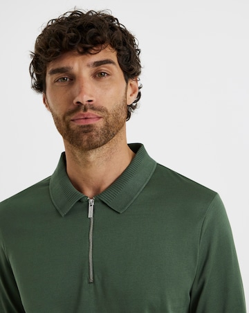 Folio Mercerised Supima Zip Long Sleeve Polo-Khaki