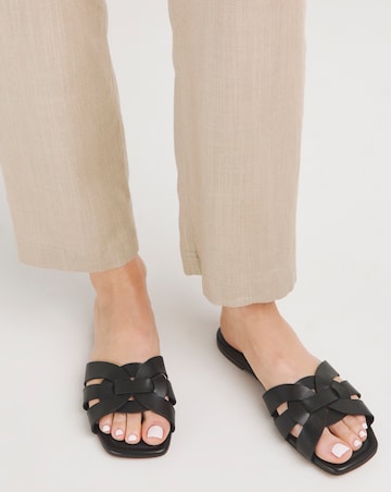 Wisteria Leather Woven Flat Mule Wide E Fit