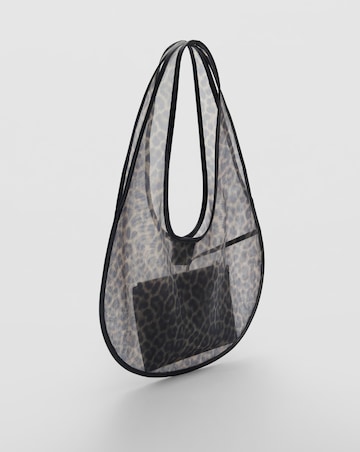 Mango Leopard Print Mesh Shoulder Bag