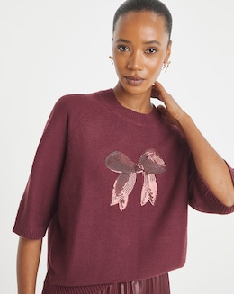 Short Sleeve Sequin Bow Jumper