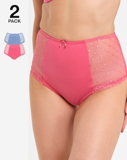 Pretty Secrets (2 Pack) Rachel Embroidery Deep Brief Knickers Pink/Blue