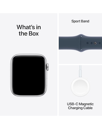 Apple Watch SE GPS 44mm Silver Aluminium Case, Storm Blue Sport Band - M/L