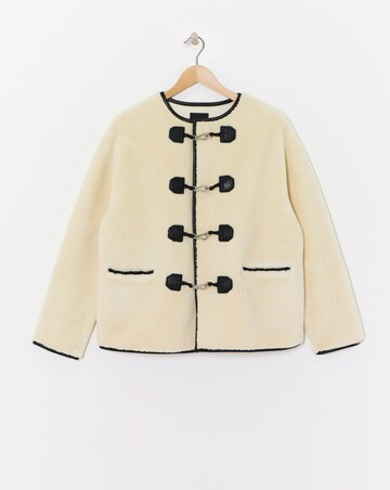 Cream Collarless Duffle Teddy Jacket