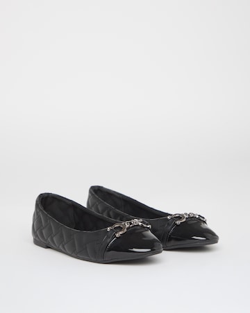 Ari Quilted Ballerinas With Trim - Wide Fit (E)