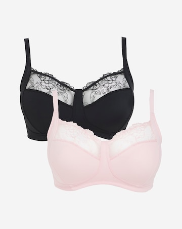 Pretty Secrets (2 Pack) Rosalie Non Wired Full Cup Bras (B-F) Black/Pink