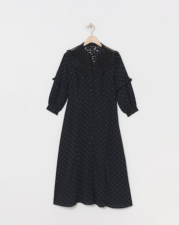 Lace Yoke Frilled Shirt Dress