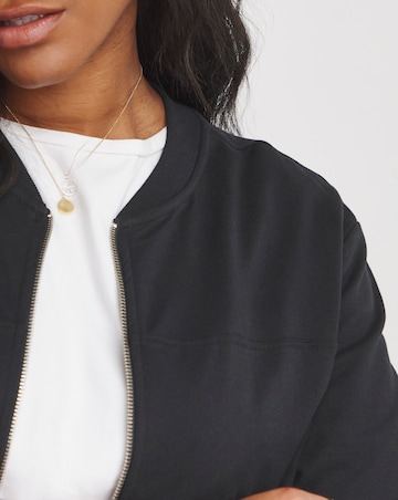 Black Zip Front Jersey Bomber