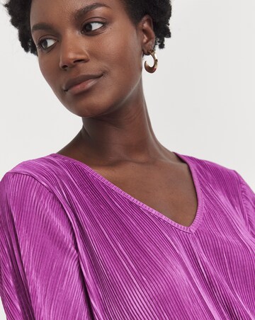 Purple V Neck Plisse Longline Top