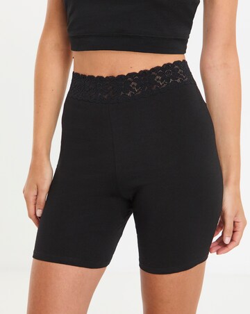 Pretty Secrets 2 Pack Cotton Comfort Lace Trim Shorts- Black/Black