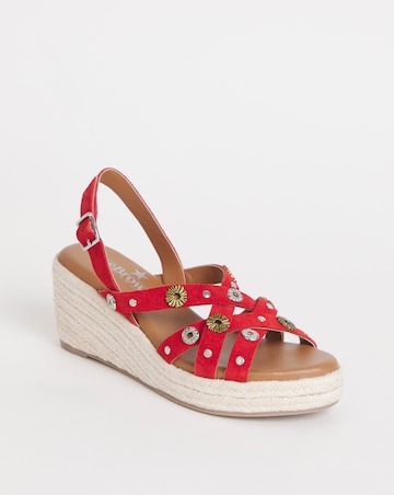 Joe Browns Red Wedge Studded Suede Sandals- Wide Fit (E)