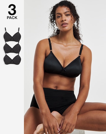Pretty Secrets (3 Pack) Full Cup Non Wired Bras (B-E) Black