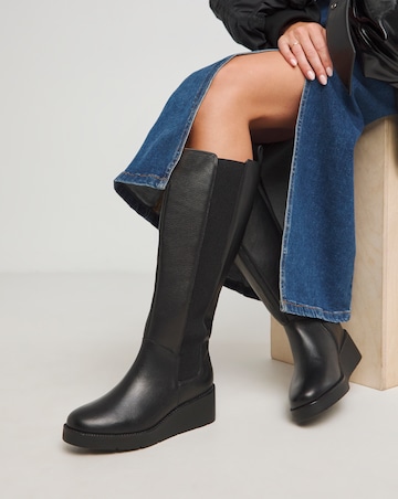 Mars Wedge Knee High Leather Chelsea Boot - Extra Wide Fit (EEE) & Super Curvy