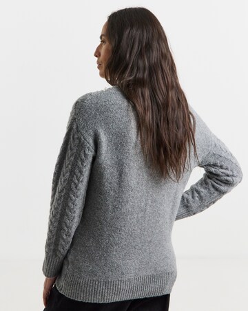 Grey V Neck Pearl Jumper