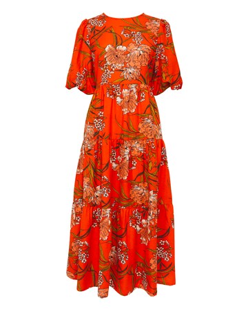 Linen Mix Smock Dress With Puff Sleeves and Open Back