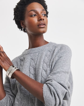 Grey Split Hem Cable Jumper